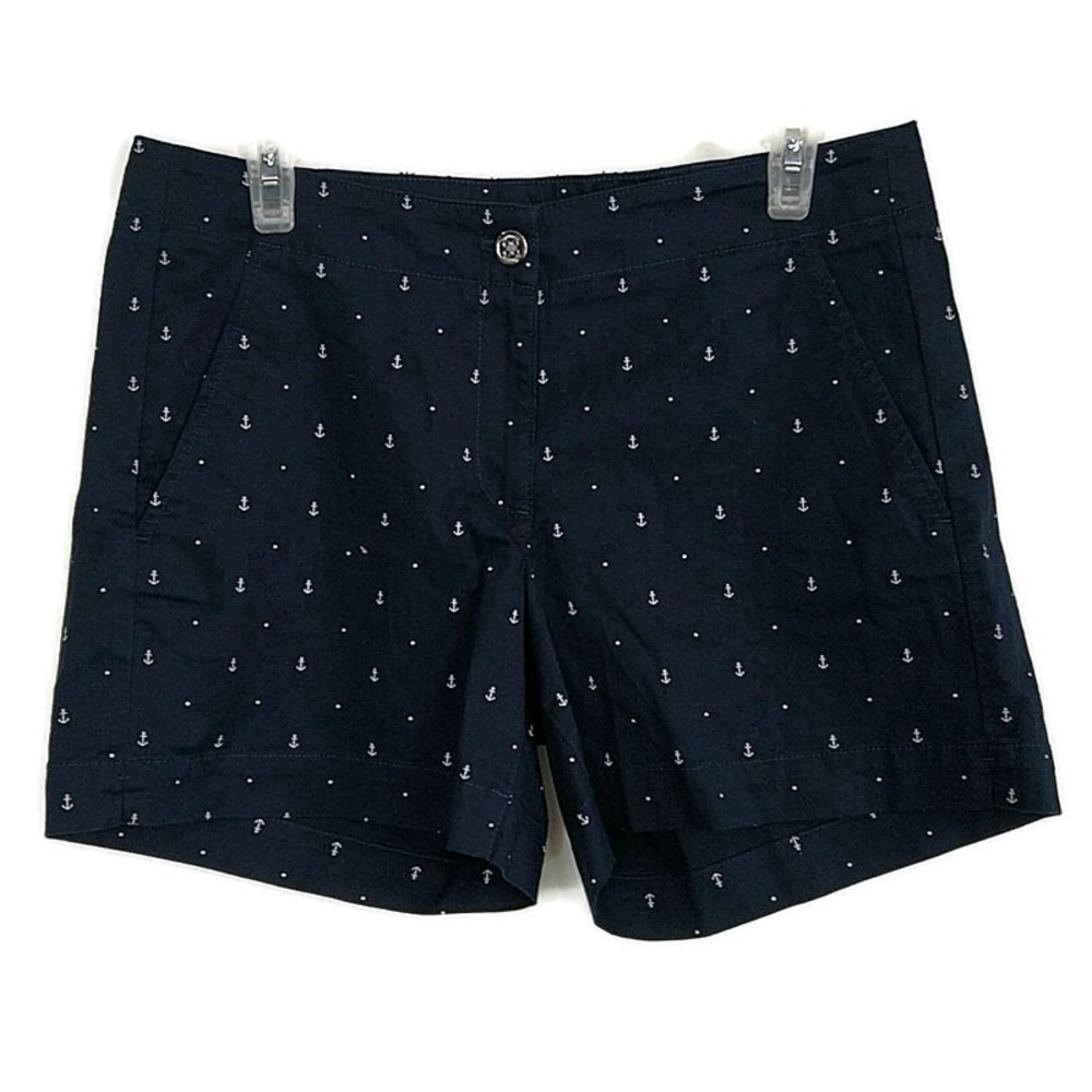 Nautica Shorts Women 8 Navy Blue Anchor Polka Dot Nautical Chino Summer 2183